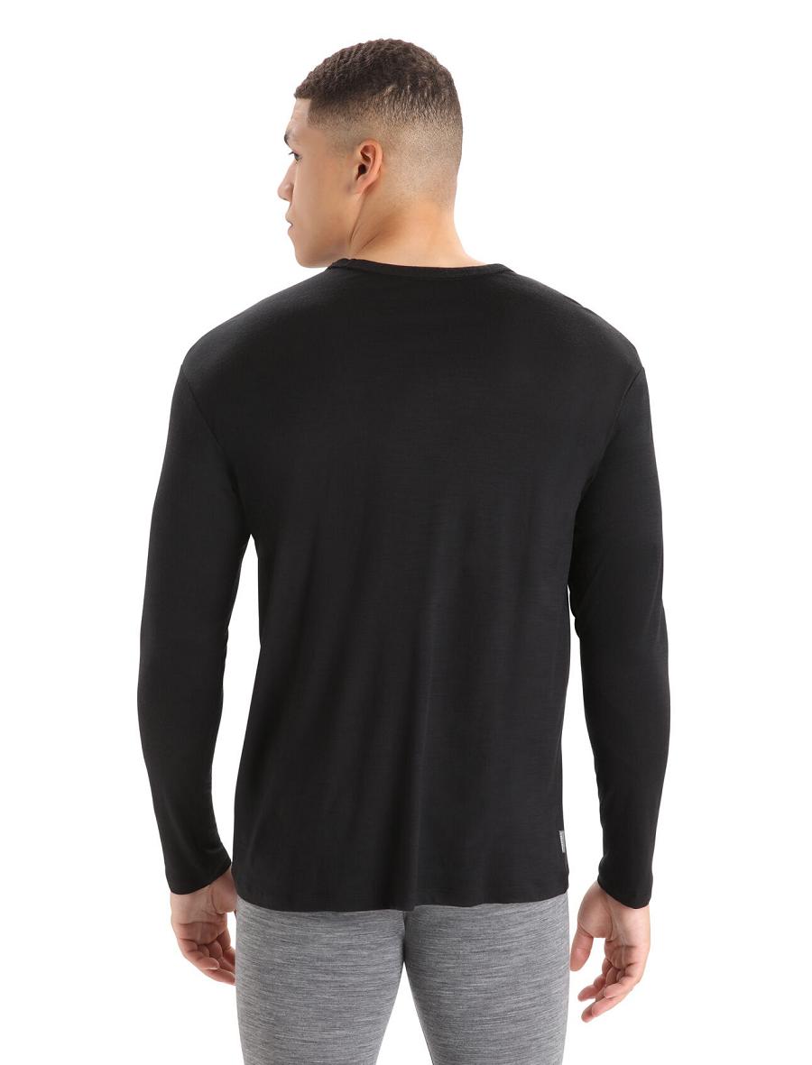 Black Men's Icebreaker Merino Granary Pocket T-Shirt Long Sleeve | USA 1239NWYB